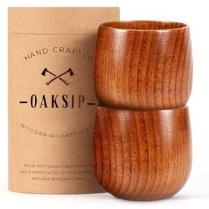 The Original Wooden Bourbon Drinking Glass - set of 2 - NEW NEVER USED